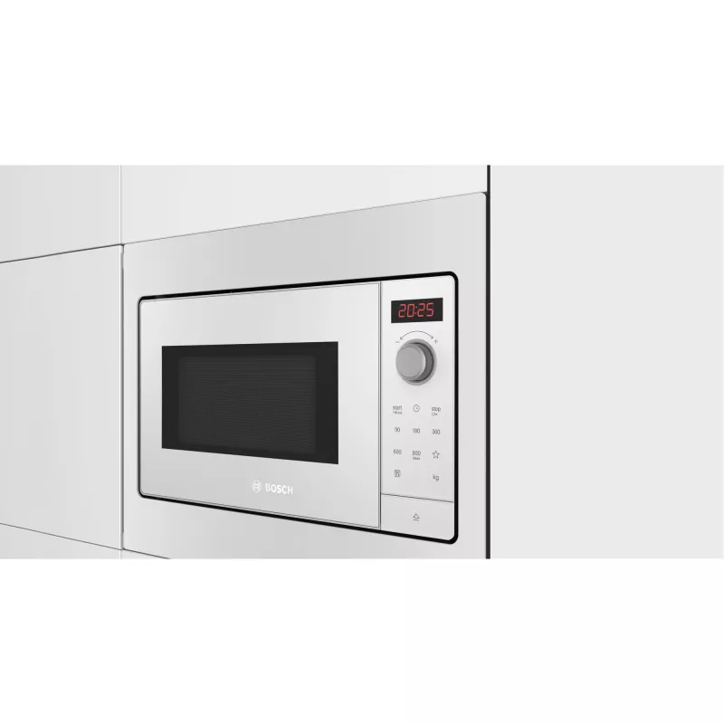 Einbau-Mikrowelle solo Bosch BFL523MW3, 800 W, 20 L, weiß, Touch- und Drehregler