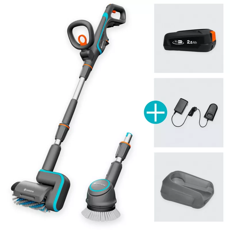 Akku-Multireiniger AquaBrush Universal 18V P4A, Hartbodenreiniger Grau/Türkis, Li-Ion Akku 2,5Ah P4A, POWER FOR ALL ALLIANCE