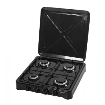 Gasherd Ravanson K-04TB — 4-flammiges Einbau-Gaskochfeld, schwarz, Drehregler, Metallgehäuse