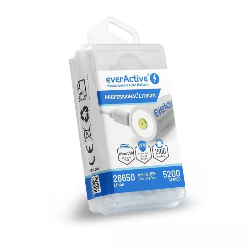 Wiederaufladbarer Akku everActive EV26650-52M 3,7V 5200mAh mit Micro-USB-Ladefunktion