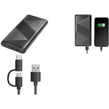 Logilink - Powerbank - 2-in-1-Kabel - 10000 mAh - 18 Watt - 3 A - PD 2.0, QC 3.0 - 2 Ausgangsanschlüsse (USB Typ A, 24-polig USB-C) - am Kabel: USB Typ A / USB-C - Schwarz (PA0275)