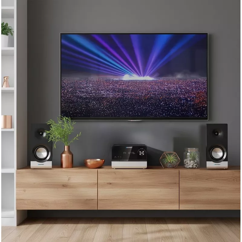 Home-Audio-Mikrosystem BLAUPUNKT MS40.2BT — 2×50 W RMS, Bluetooth, CD, USB, HDMI ARC, optischer Eingang, LED-Anzeige (schwarz)