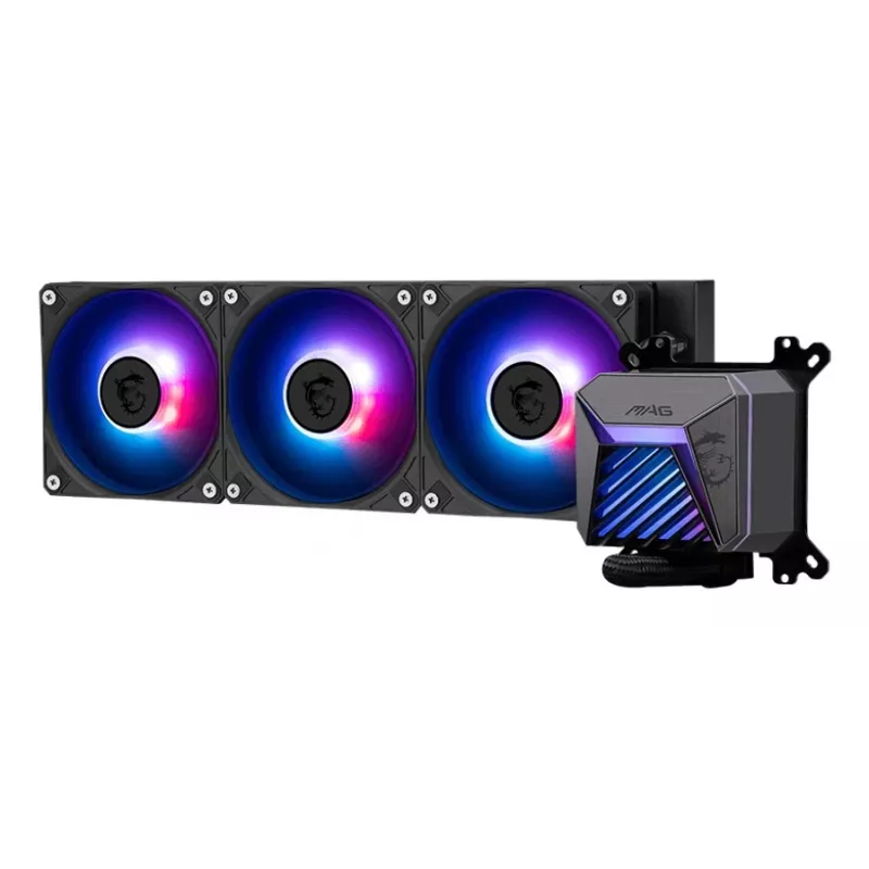 All-in-One-Wasserkühlung MSI MAG Coreliquid A15 360 — 3x 120 mm Lüfter, Radiator 394 x 120 x 27 mm, Pumpe 5V, RGB, unterstützt LGA 1851