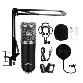 PC-Mikrofon MEDIA-TECH MT397S — kabelgebunden, XLR-Eingang, 20–20000 Hz, 150 Ω, -32 dB, 2,4 m Kabel, Tischständer, schwarz