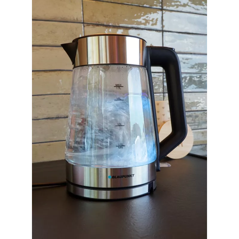 Blaupunkt EKG401 elektrischer Wasserkocher 1,7 l 2200 W Glasgehäuse, Edelstahlakzente, Wasserstandsanzeige