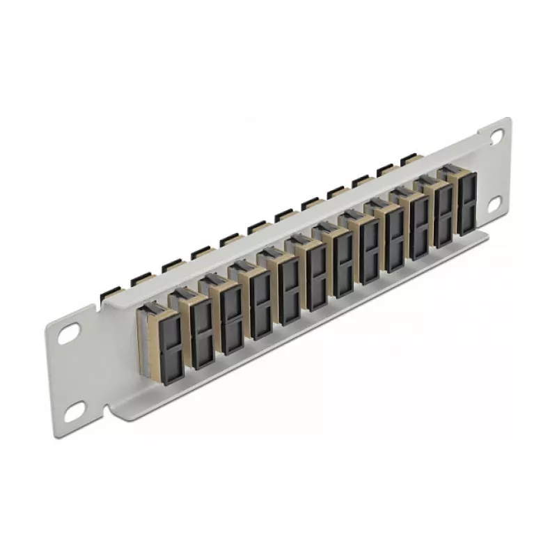 Glasfaser-Patchpanel DeLOCK 10 Zoll 12 Port SC Duplex Beige 1HE Grau