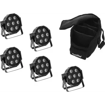 LED-Spot-Set EUROLITE SLS-7 HCL 5x mit Soft-Bag — 5 kompakte LED-Spots, HCL-Technologie, Tragetasche
