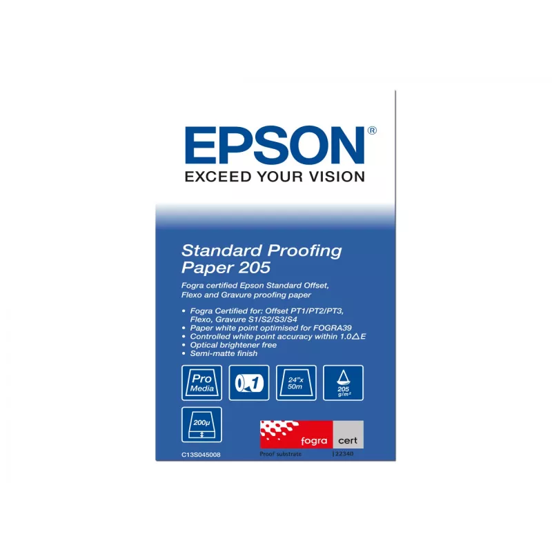 Epson Standard Proofing Paper, 24 Zoll x 50 m, 205 g/m², 50 m, 61 cm, 61 cm (24 Zoll), halbmatt, 200 µm, 205 g/m²