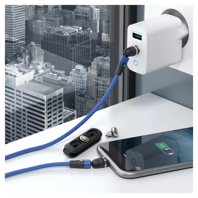 USB-Kabel RealPower MagneticCharge2 1 m Blau Schnellladung Datenübertragung