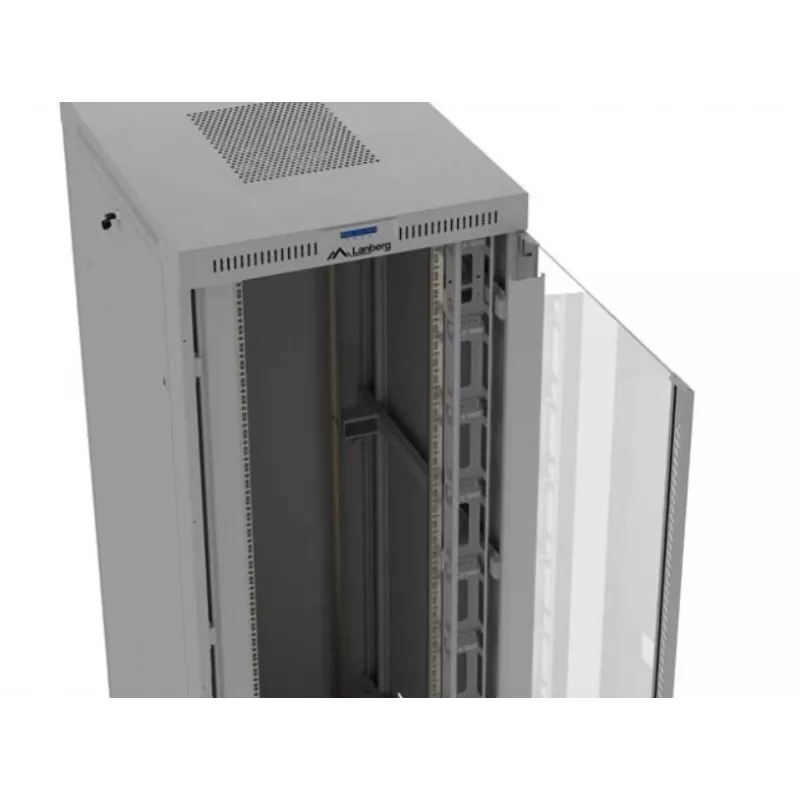 Rack-Schrank LANBERG FF01-8047-12SL 47U 800x1000 mm grau mit vorderen und hinteren Glastüren und Platz für LCD-Panel