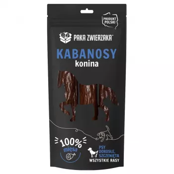 Hundeleckerli PAKA ZWIERZAKA Sausages Horse 80 g — Trainings-Kausnack für erwachsene Hunde, Protein 56,7 %, Fett 13,9 %