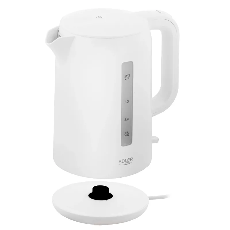 Adler Wasserkocher | AD 1386 | Elektrisch | 1850 W | 2,2 L | Kunststoff | 360°-Drehsockel | Weiß