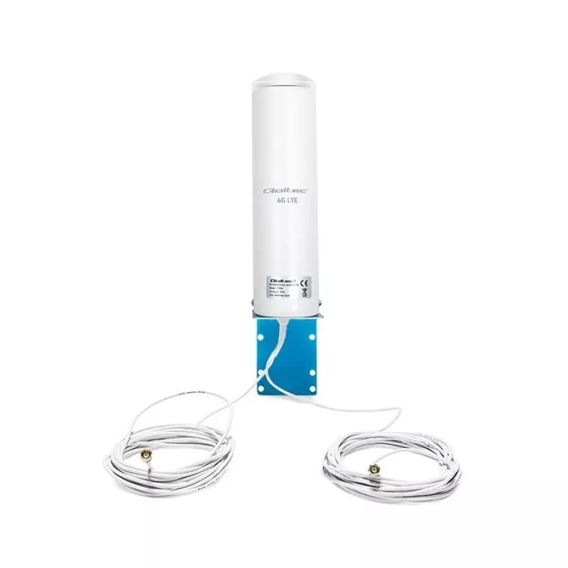 Outdoor omnidirectional 4G LTE antenna QOLTEC 57044, 5 dBi, 600–2700 MHz, 50 W, 50 Ω, weißes Kupfergehäuse