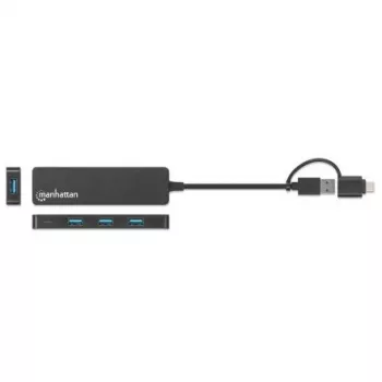 Manhattan USB-C & USB-A Combo Dock/Hub, Ports (4): USB-A (x4), 5 Gbit/s (USB 3.2 Gen1 aka USB 3.0), USB-betrieben (kein externes Netzteil erforderlich)