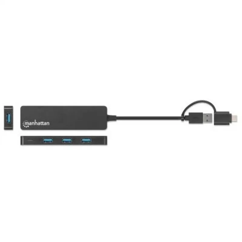Manhattan USB-C & USB-A Combo Dock/Hub, Ports (4): USB-A (x4), 5 Gbit/s (USB 3.2 Gen1 aka USB 3.0), USB-betrieben (kein externes Netzteil erforderlich)