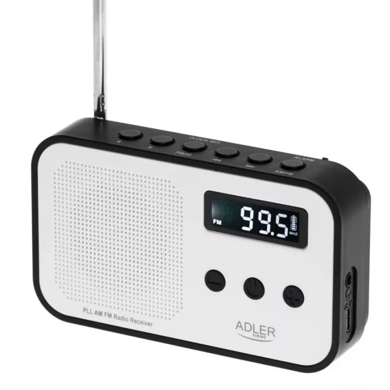 Tragbares Digitalradio Adler AD 1907 — UKW/MW, digitaler Tuner, Wecker, USB-C, 600 mAh Akku, LCD, 20 Senderspeicher, Teleskopantenne