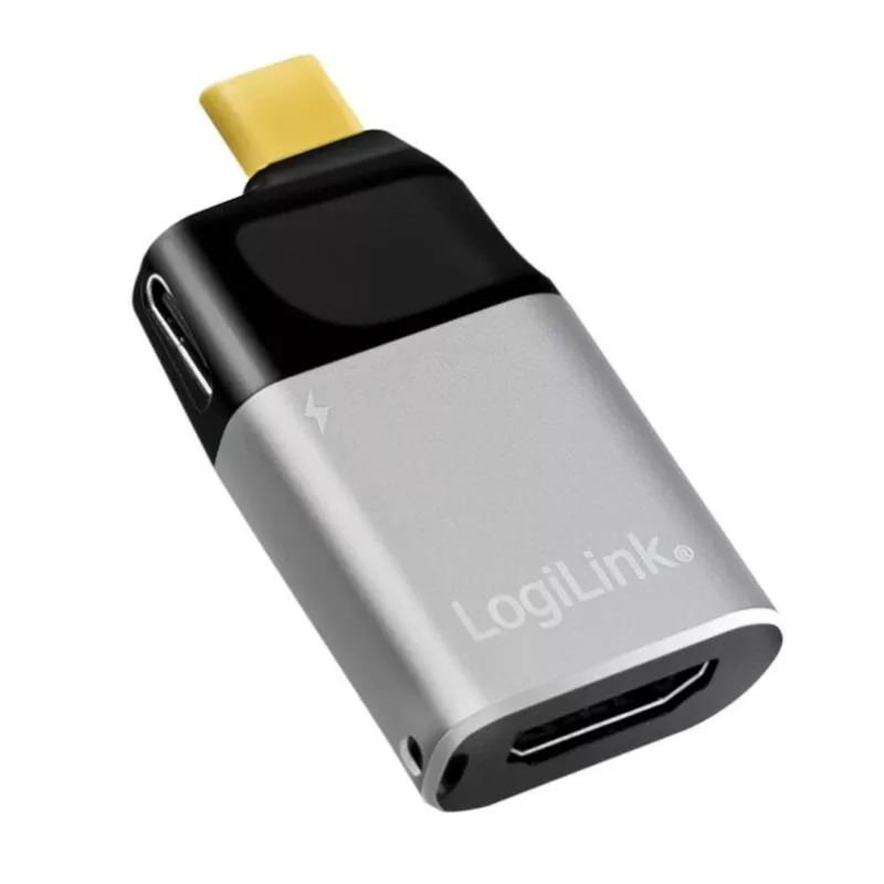 LogiLink USB 3.2 Gen2 Type-C Adapter C/M auf HDMI-A USB-C 4K PD Alu Schwarz/Grau
