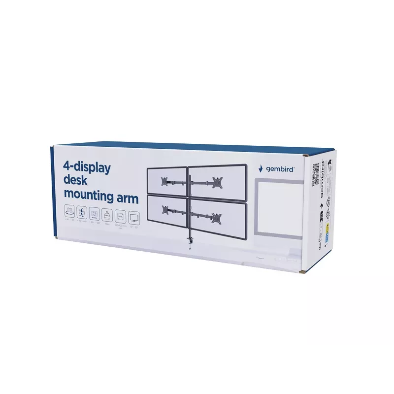 Monitorhalterung Gembird MA-D4-01, Tischklemme für bis zu 4 Displays, 32 inch (81,3 cm), 40 kg, VESA 75x75–100x100, Schwarz