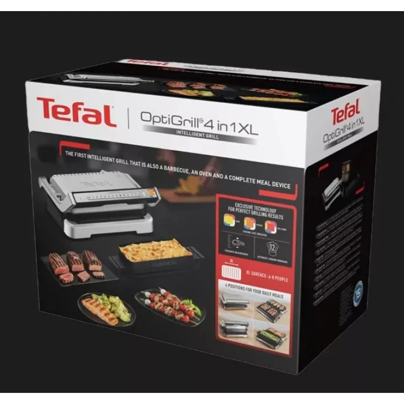 Elektrischer Kontaktgrill Tefal OptiGrill+ XL Edelstahl — große Kapazität, automatische Garprogramme