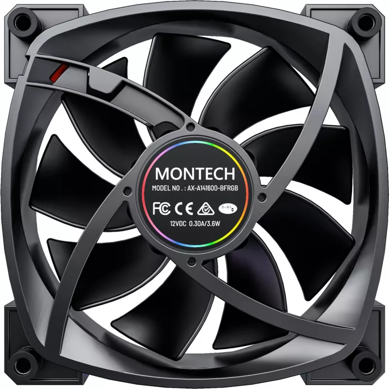 MONTECH RX140 PWM 140mm ARGB Reverse-Blade-Gehäuselüfter - Schwarz