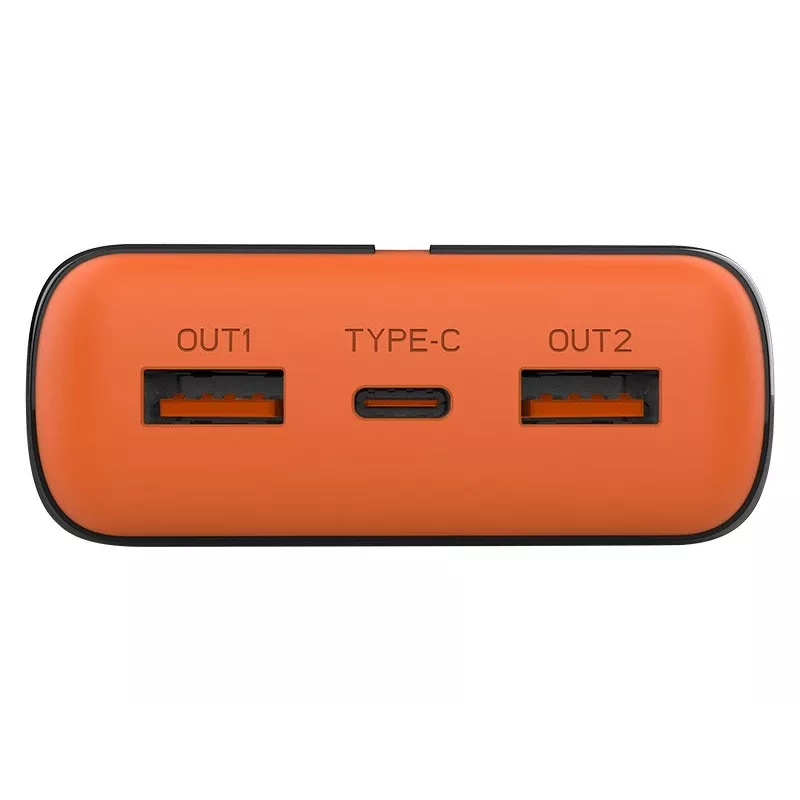 Tragbares Ladegerät TRACER EnerGen 20000 mAh, Power Delivery 20W, USB-C-Eingang, 2×USB-A-Ausgänge, Unterstützung für 3 Geräte, orange