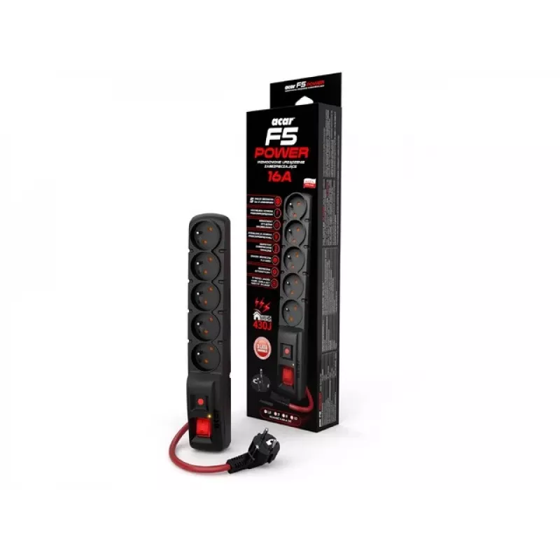 ACAR F5 POWER Schwarz 5 AC-Steckdosen 230 V 3 m