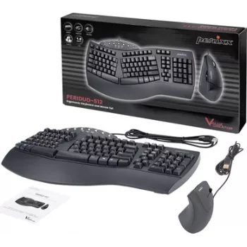 Perixx PERIDUO-512 DE B Kabelgebundenes Tastatur-Maus-Set Ergonomisch QWERTZ Schwarz (12321)