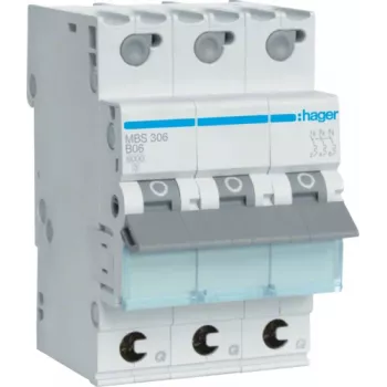 Hager MBS306. Bemessungsstrom: 6 A. Typ: B-Typ, Modulanzahl (max.): 3 Module (MBS306)