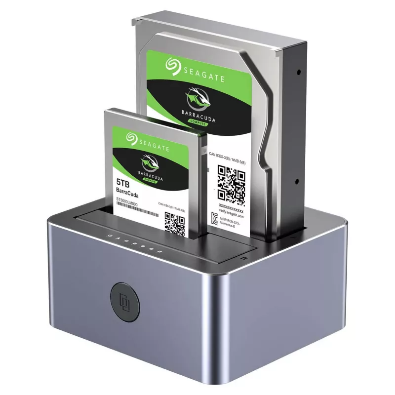 Dockingstation Unitek 51642 für 2,5-Zoll-/3,5-Zoll-SATA-Laufwerke, USB-C 10 Gbit/s, 2 Einschübe, Aluminium
