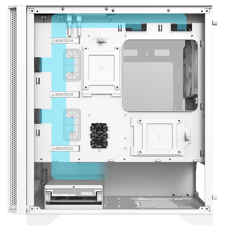 Montech AIR 100 ARGB MICRO-ATX-Tower mit vier vorinstallierten ARGB-Lüftern, ultra-minimalistischem Design, feinem Mesh-Frontpanel, hohem Luftstrom, einzigartiger Seite