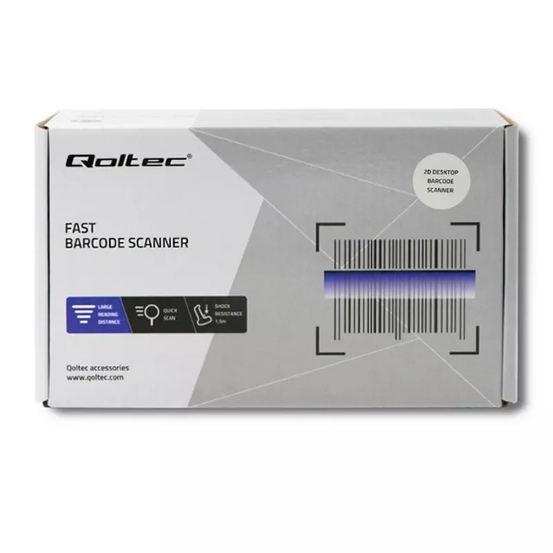 Fester 1D/2D-Barcodeleser QOLTEC 50864, LED-Sensor, USB (kabelgebunden), schwarz, 145×85×80 mm