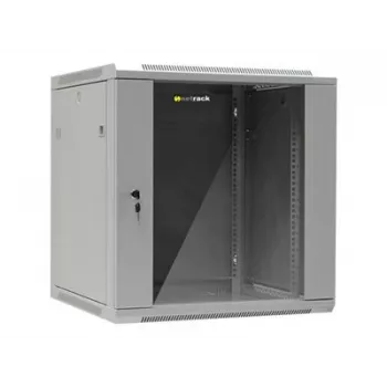 NETRACK 019-120-66-021 Wand-/Hängeschrank 19 Zoll 12U/600 mm Glastür grau abnehmbare Seitenwände