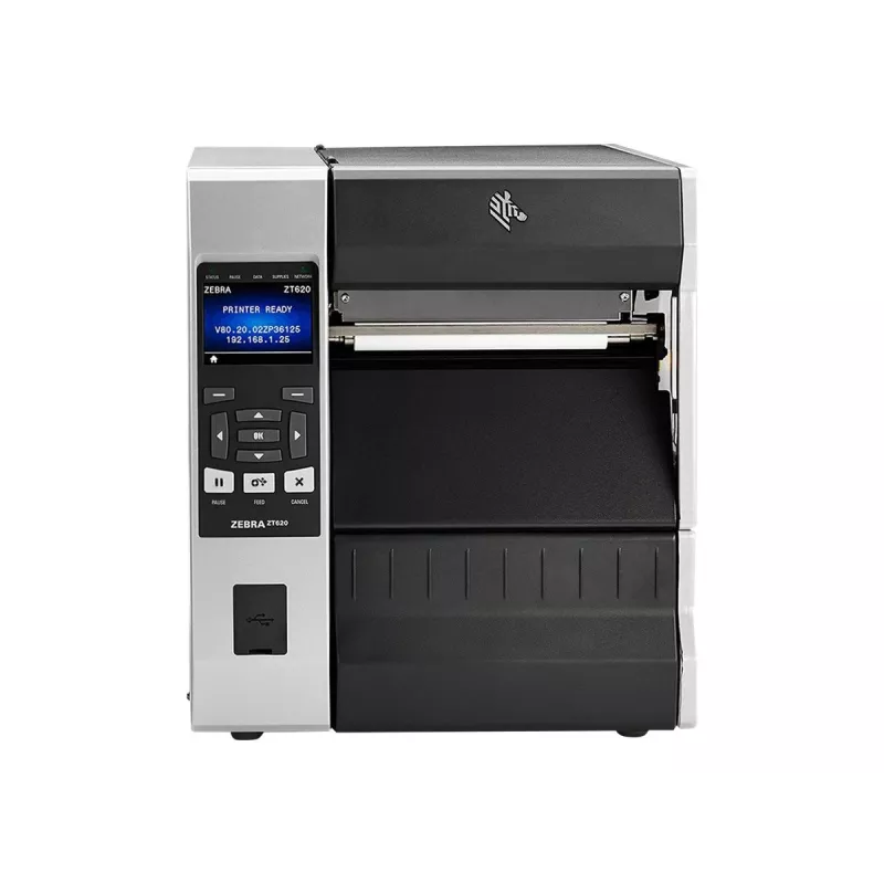 Etikettendrucker Zebra ZT620 — Thermotransfer, 300×300 DPI, 168 mm Druckbreite, LCD, Ethernet, Bluetooth, Grau/Schwarz