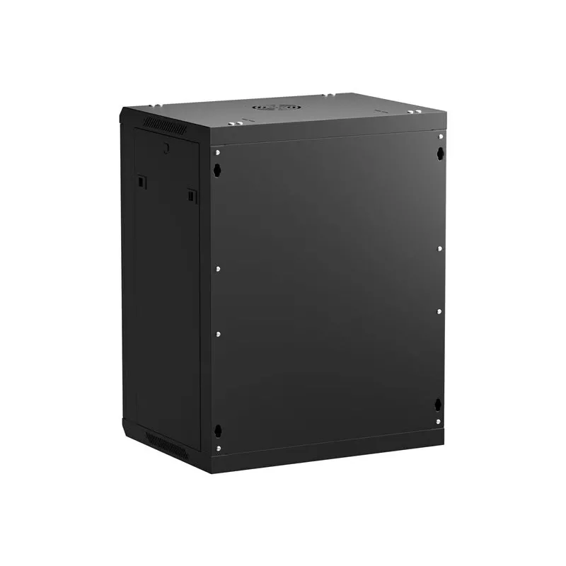 NETRACK 019-150-645-022 Wand-/Hängeschrank 19 Zoll 15HE/450 mm Glastür Schwarz abnehmbare Seitenwände