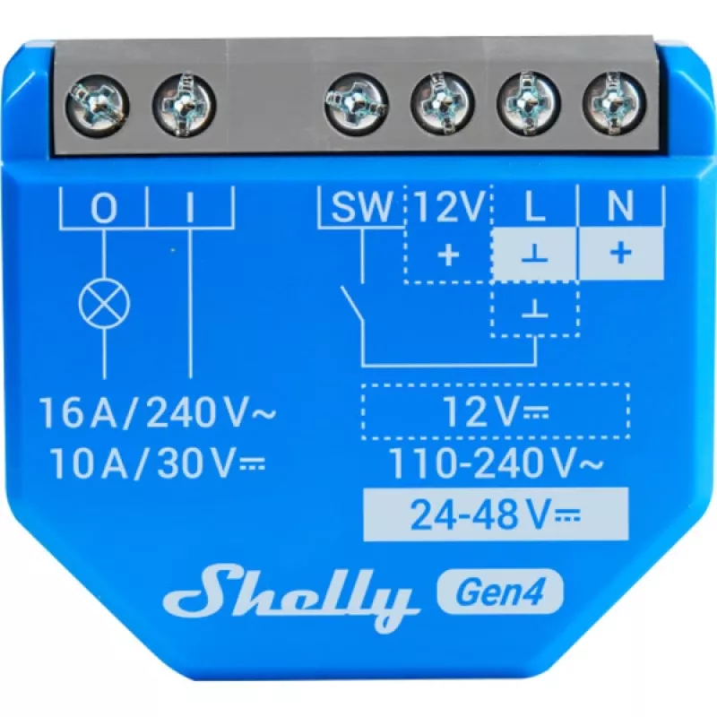 Intelligenter Schalter Shelly 1 Gen4, drahtlos, 240 V AC, Bluetooth 5.0/Wi‑Fi/ZigBee, Kunststoffgehäuse, 42×16×37 mm, 2er-Pack