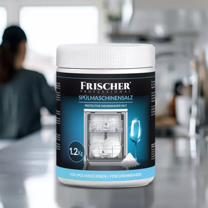 Spezialsalz für Geschirrspüler FRISCHER FR00101_1200, 1,2 kg, Wasserenthärtungssalz im Plastikbehälter