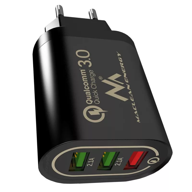 USB-Wandladegerät MACLEAN MCE479B — 3x USB-Anschlüsse, 18W Gesamtleistung, kompakt