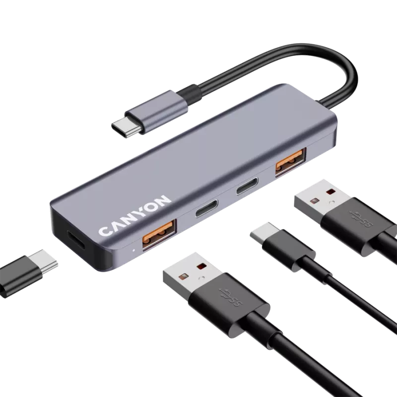Canyon DS-18 - USB-C Hub - 5 Ports - 1x USB-C 5V DC Laden - 2x USB-C - 10 Gbit/s - 2x USB 3.2
