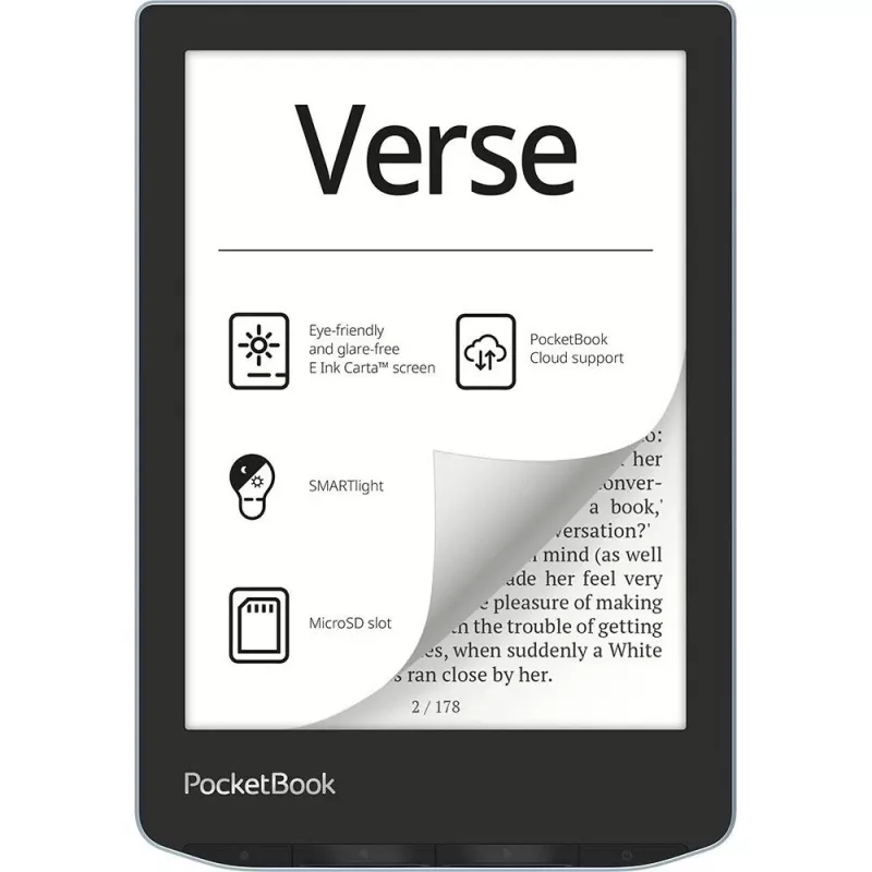 PocketBook Verse - 15,2 cm (6 inch) - E Ink Carta - 758 x 1024 Pixel - ACSM - AZW - AZW3 - CBR - CBZ - CHM - DOC - DOCX - DjVu - EPUB - EPUB DRM - FB2 - FB2.ZIP - HTM - HTML - MOBI,...
