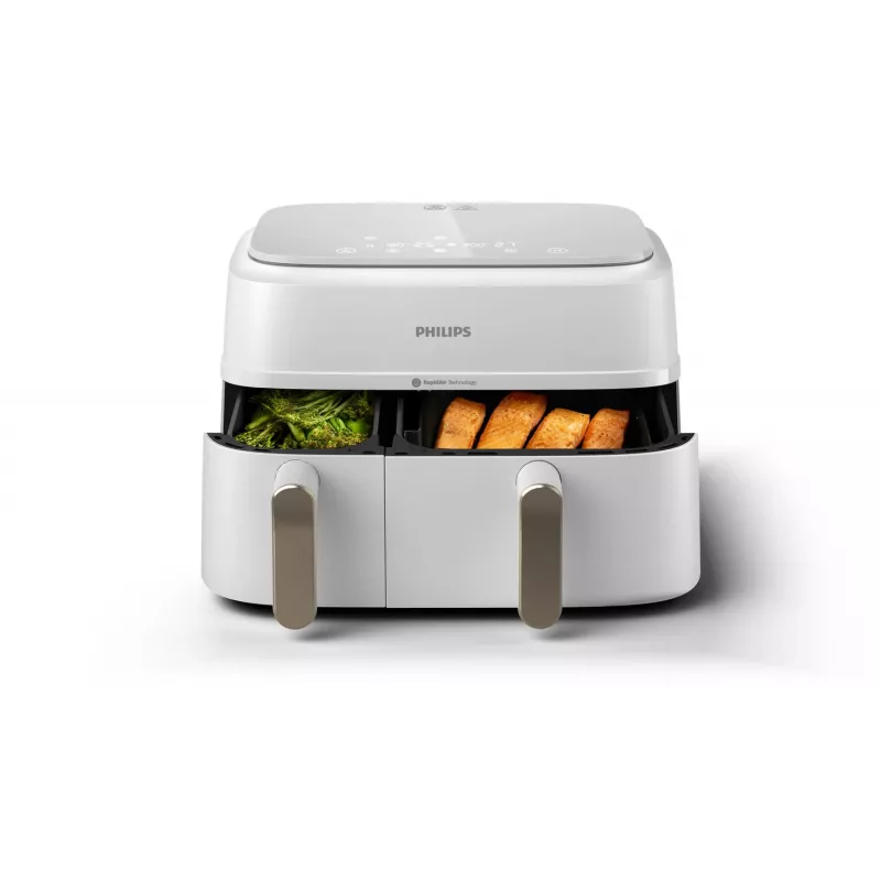 Philips 3000 series NA353/10 Fritteuse Doppelt 9 L Standgerät 2750 W Heißluftfritteuse Silber, Weiß