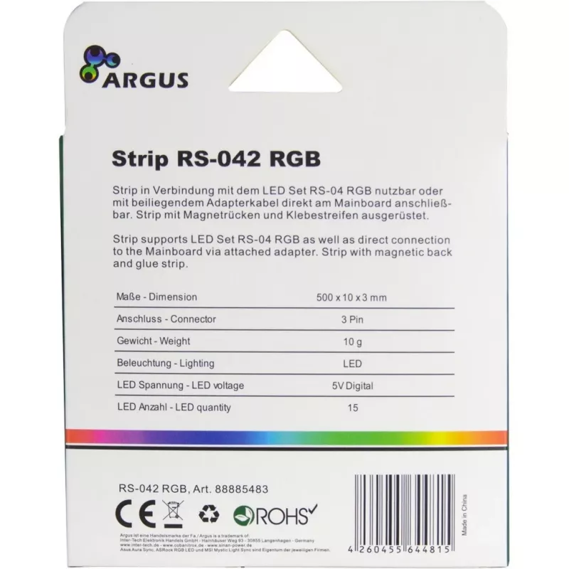 Computer-Gehäuse-Beleuchtungsset INTER-TECH RS-042 RGB — RGB-LED-Streifen 1000 mm, 10 mm Breite, schwarz