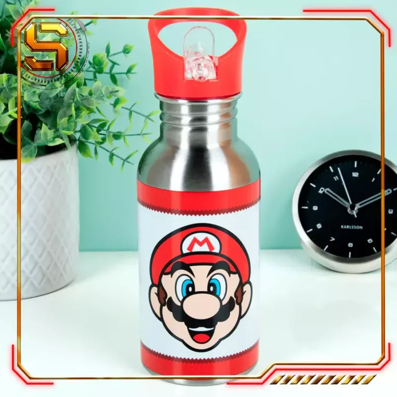 Paladone Super Mario Metall-Wasserflasche mit Strohhalm