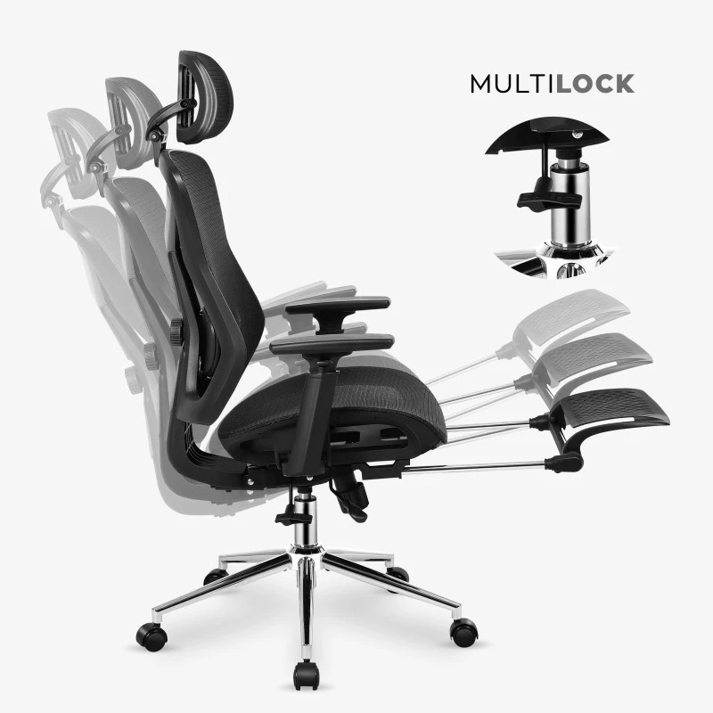 Drehstuhl mark adler MA-EXPERT 5.7 — ergonomischer Mesh-Bürostuhl, höhenverstellbar, Kopfstütze, Armlehnen, Fußstütze, schwarz