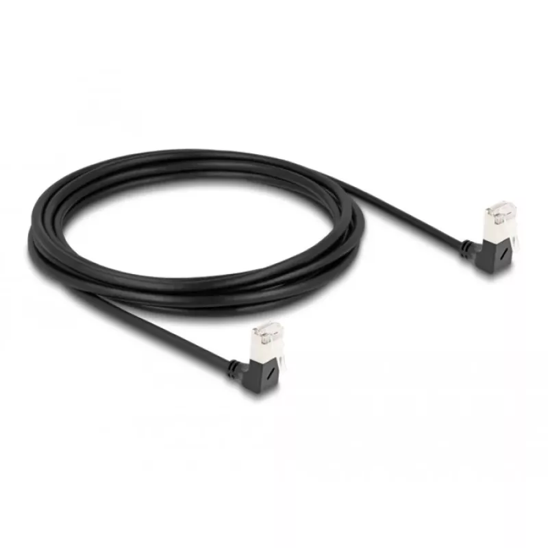 DeLOCK RJ45 Netzwerkkabel Cat.6A S/FTP schlank 90° abgewinkelt nach unten 3m Schwarz