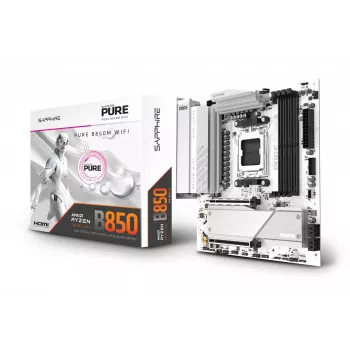 Mainboard Sapphire PURE B850M WIFI Micro ATX — AMD B850, Sockel AM5, DDR5 bis zu 8000 MHz, 4 DIMM, Wi‑Fi 6, 2,5 Gb LAN, 2× M.2, PCIe 5.0 x16