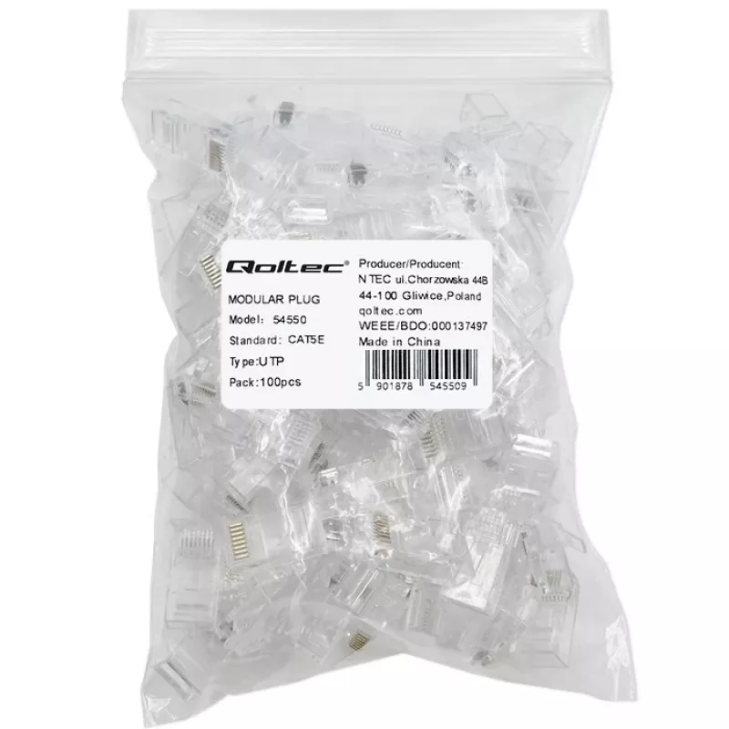 Modulare RJ45-Stecker QOLTEC 54550 CAT5e UTP, 100er-Pack