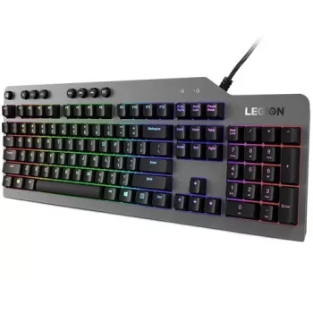 Mechanische Gaming-Tastatur Lenovo Legion K500 – Full-Size 104 Tasten USB, QWERTY US English, RGB-Hintergrundbeleuchtung, grau/schwarz