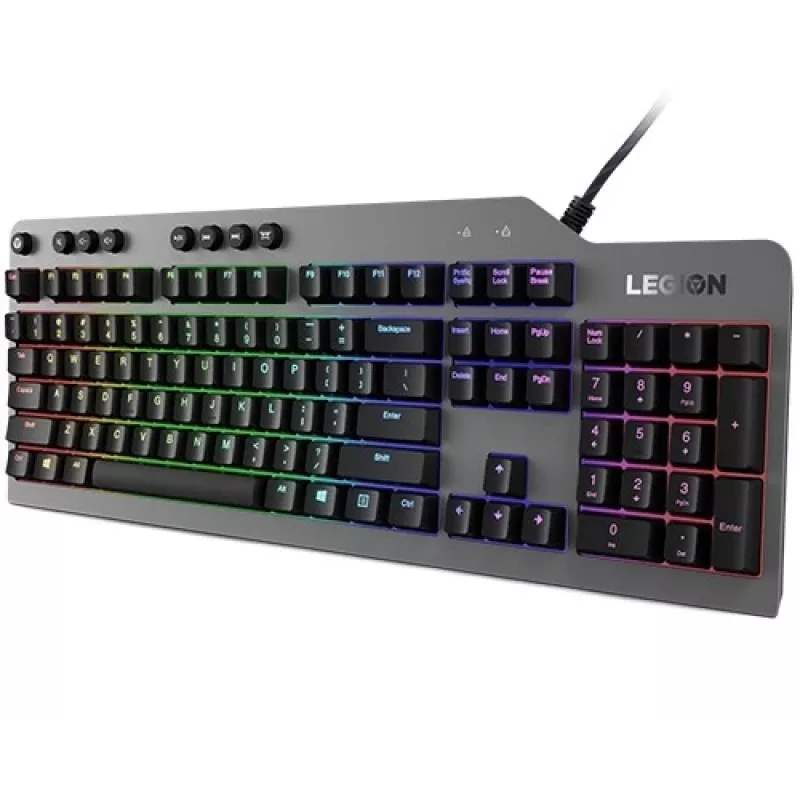 Mechanische Gaming-Tastatur Lenovo Legion K500 – Full-Size 104 Tasten USB, QWERTY US English, RGB-Hintergrundbeleuchtung, grau/schwarz