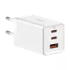Wandladegerät Baseus GaN5 Pro 65W — USB + 2×USB-C (QC3.0, PD3.0) mit 1m USB-C-Kabel, weiß