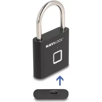 Vorhängeschloss Navilock 20965 biometrisches Fingerabdruckschloss 75×45 mm schwarz